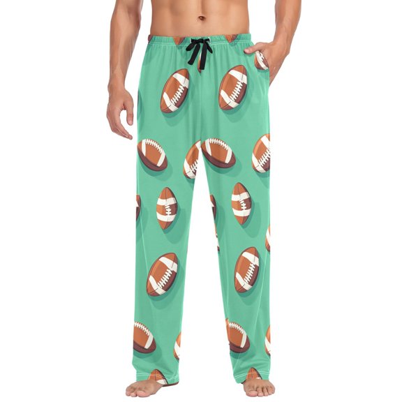 FORMRS Mens Pajama Pants with Pockets Cotton Sleepwear Lounge Bottoms Sizes S-2XL, Green American Footballs