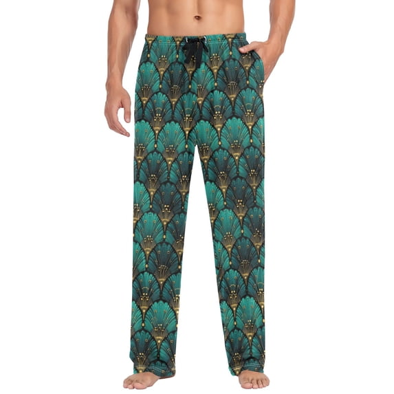 FORMRS Mens Pajama Pants with Pockets Cotton Sleepwear Lounge Bottoms Sizes S-2XL, Green Art Abstract Pattern