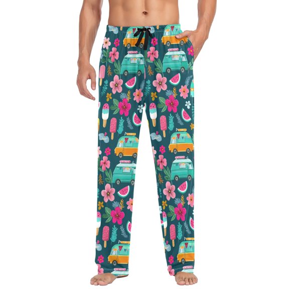 FORMRS Mens Pajama Pants with Pockets Cotton Sleepwear Lounge Bottoms Sizes S-2XL, Green Vibrant Truck Pattern