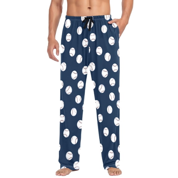 FORMRS Mens Pajama Pants with Pockets Soft Cotton Sleepwear Lounge Bottoms, Sizes S-2XL, Navy Blue Baseball Pattern