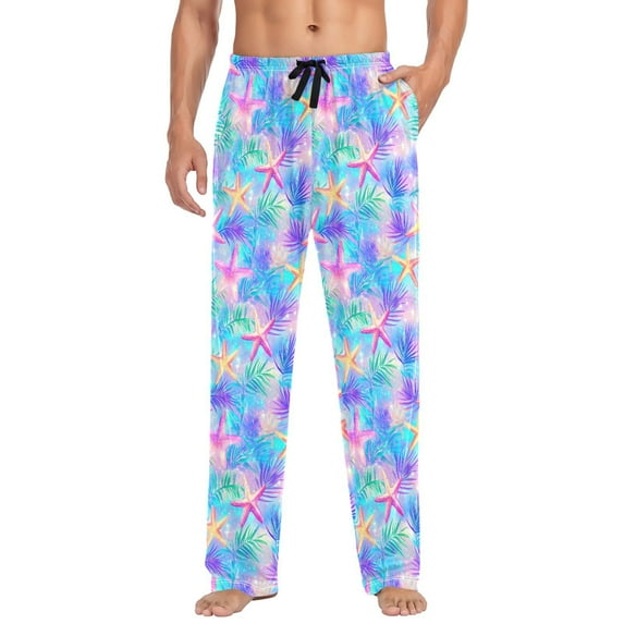 FORMRS Mens Pajama Pants with Pockets Cotton Sleepwear Lounge Bottoms Sizes S-2XL, Neon Starfish Pattern