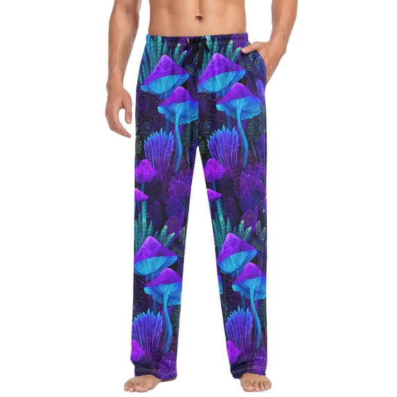 FORMRS Mens Pajama Pants with Pockets Cotton Sleepwear Lounge Bottoms Sizes S-2XL, Night Mushrooms Pattern