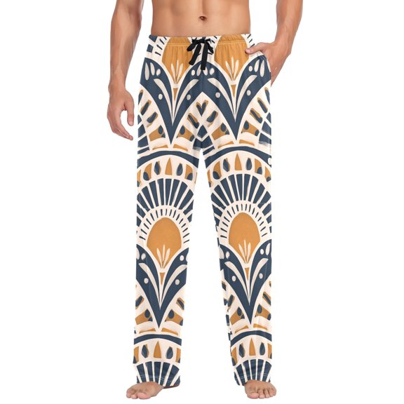 FORMRS Mens Pajama Pants with Pockets Cotton Sleepwear Lounge Bottoms Sizes S-2XL, Orange Art Pattern