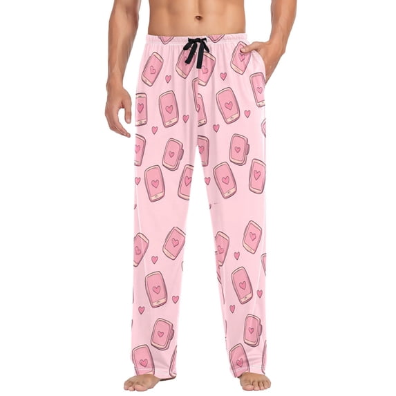 FORMRS Mens Pajama Pants with Pockets Soft Cotton Sleepwear Lounge Bottoms, Sizes S-2XL, Phones and Hearts