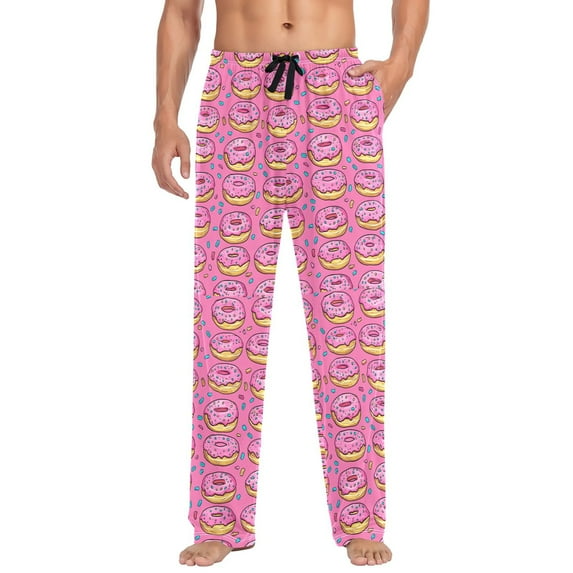 FORMRS Mens Pajama Pants with Pockets Cotton Sleepwear Lounge Bottoms Sizes S-2XL, Pink Doughnuts