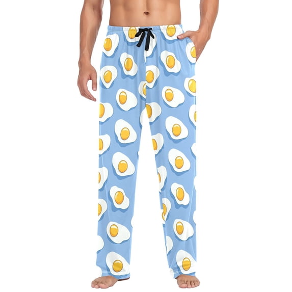 FORMRS Mens Pajama Pants with Pockets Soft Cotton Sleepwear Lounge Bottoms, Sizes S-2XL, Playful Fried Eggs