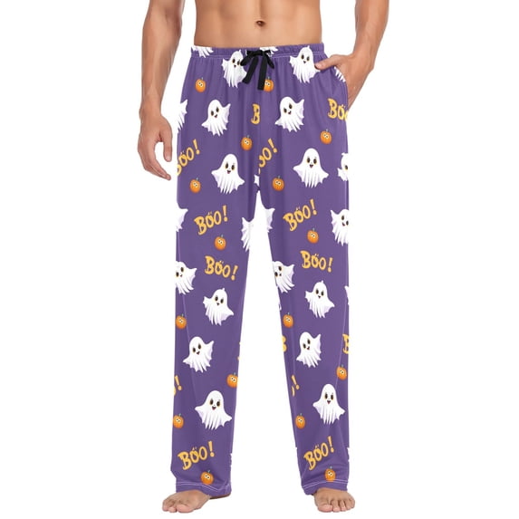 FORMRS Mens Pajama Pants with Pockets Cotton Sleepwear Lounge Bottoms Sizes S-2XL, Purple Ghost Pattern