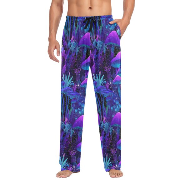 FORMRS Mens Pajama Pants with Pockets Cotton Sleepwear Lounge Bottoms Sizes S-2XL, Purple Mushrooms Pattern