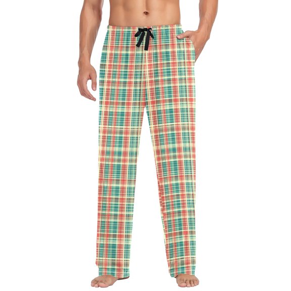 FORMRS Mens Pajama Pants with Pockets Cotton Sleepwear Lounge Bottoms Sizes S-2XL, Red Green Tartan Pattern