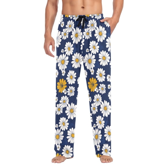 FORMRS Mens Pajama Pants with Pockets Soft Cotton Sleepwear Lounge Bottoms, Sizes S-2XL, Retro Daisy Pattern