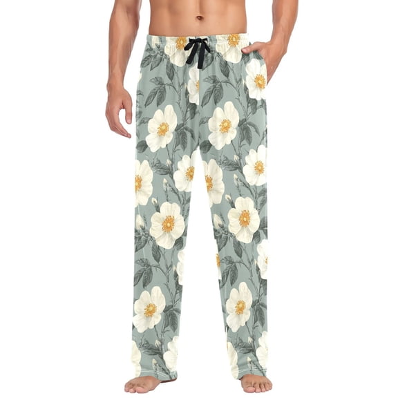 FORMRS Mens Pajama Pants with Pockets Cotton Sleepwear Lounge Bottoms Sizes S-2XL, Sage Green Flower Pattern