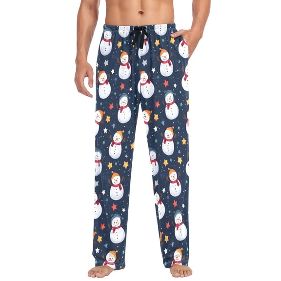 FORMRS Mens Pajama Pants with Pockets Soft Cotton Sleepwear Lounge Bottoms, Sizes S-2XL, Snowman Star Pattern
