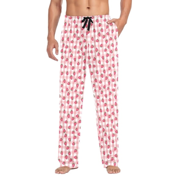 FORMRS Mens Pajama Pants with Pockets Cotton Sleepwear Lounge Bottoms Sizes S-2XL, Strawberry Plaid Pattern