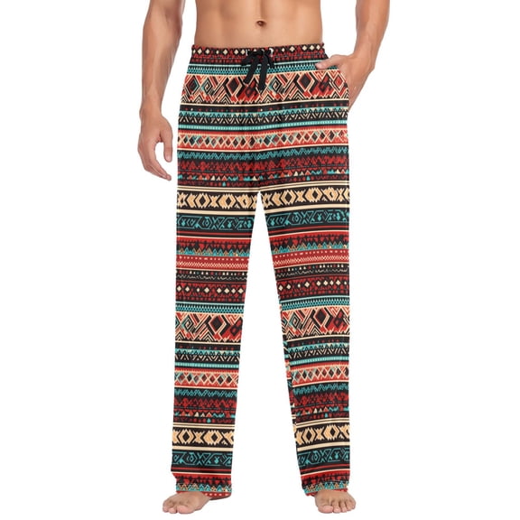 FORMRS Mens Pajama Pants with Pockets Cotton Sleepwear Lounge Bottoms Sizes S-2XL, Tribal Geometric