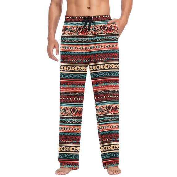 FORMRS Mens Pajama Pants with Pockets Cotton Sleepwear Lounge Bottoms Sizes S-2XL, Tribal Geometric