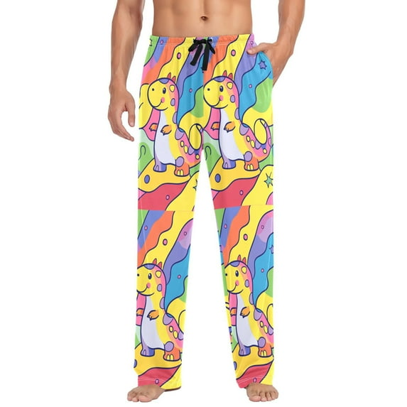 FORMRS Mens Pajama Pants with Pockets Cotton Sleepwear Lounge Bottoms Sizes S-2XL, Vibrant Dinosaur
