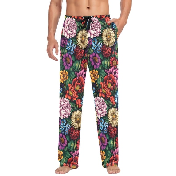 FORMRS Mens Pajama Pants with Pockets Cotton Sleepwear Lounge Bottoms Sizes S-2XL, Vibrant Flowers Pattern