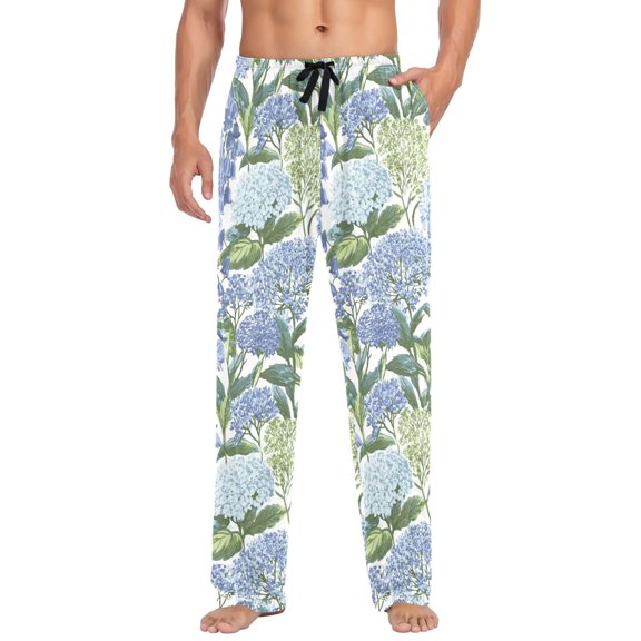 FORMRS Mens Pajama Pants with Pockets Cotton Sleepwear Lounge Bottoms Sizes S-2XL, Vibrant Hydrangeas Pattern