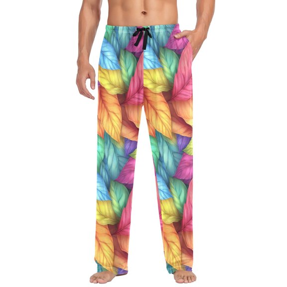 FORMRS Mens Pajama Pants with Pockets Cotton Sleepwear Lounge Bottoms Sizes S-2XL, Vibrant Leaves Pattern
