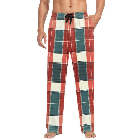 FORMRS Mens Pajama Pants with Pockets Cotton Sleepwear Lounge Bottoms Sizes S-2XL, Vibrant Red Tartan Pattern
