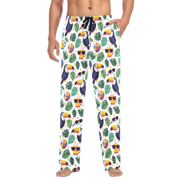 FORMRS Mens Pajama Pants with Pockets Cotton Sleepwear Lounge Bottoms Sizes S-2XL, Vibrant Toucans Pattern