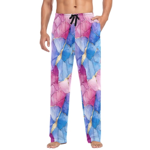 FORMRS Mens Pajama Pants with Pockets Soft Cotton Sleepwear Lounge Bottoms, Sizes S-2XL, Watercolor Blue Marble Pattern