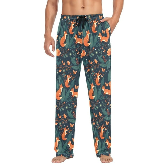 FORMRS Mens Pajama Pants with Pockets Cotton Sleepwear Lounge Bottoms Sizes S-2XL, Whimsical Foxes Pattern
