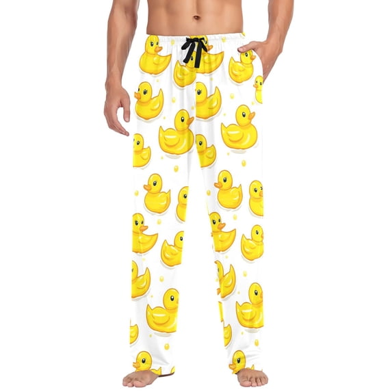 FORMRS Mens Pajama Pants with Pockets Cotton Sleepwear Lounge Bottoms Sizes S-2XL, Yellow Rubber Ducks