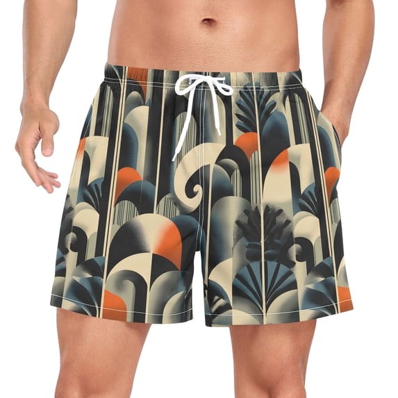 FORMRS Mens Swim Trunks Mesh Liner Quick Dry Casual Beach Board Shorts with Pockets, Sizes S-2XL, Art Leaves Pattern