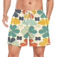 thumbnail image 1 of FORMRS Mens Swim Trunks Mesh Liner Quick Dry Casual Beach Board Shorts with Pockets, Sizes S-2XL, Beige Clover Pattern, 1 of 9