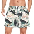 thumbnail image 1 of FORMRS Mens Swim Trunks Mesh Liner Quick Dry Casual Beach Board Shorts with Pockets, Sizes S-2XL, Black Floral Cat Pattern, 1 of 9