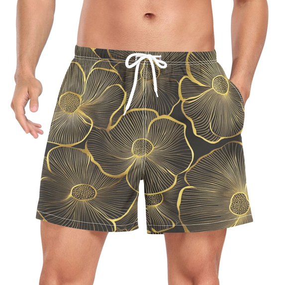 FORMRS Mens Swim Trunks Mesh Liner Quick Dry Casual Beach Board Shorts with Pockets, Sizes S-2XL, Black Flower Pattern