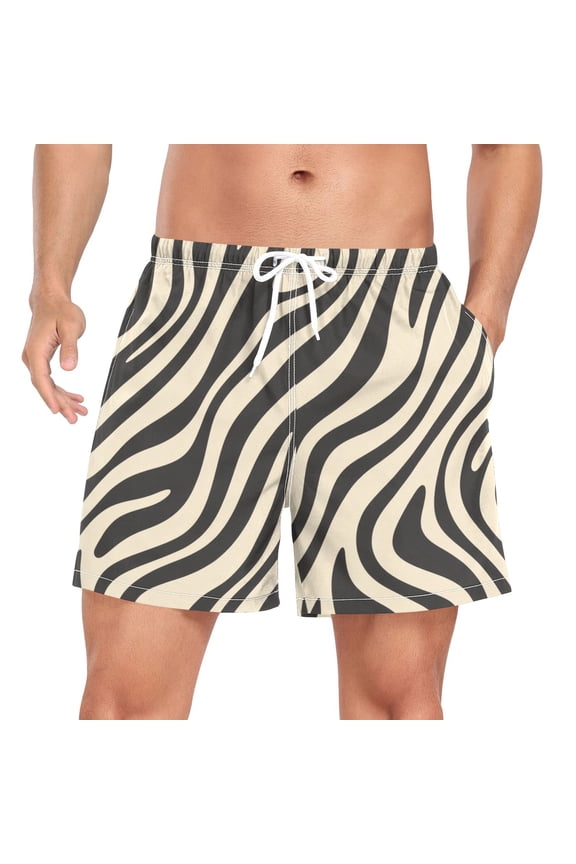 Mens Swim Trunks Mesh Liner Quick Dry Casual Beach Board Shorts with Pockets, Sizes S-2XL, Black Lines