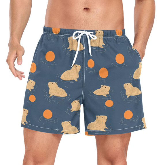 FORMRS Mens Swim Trunks Mesh Liner Quick Dry Casual Beach Board Shorts with Pockets, Sizes S-2XL, Blue Capybaras