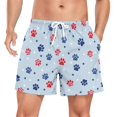 thumbnail image 1 of FORMRS Mens Swim Trunks Mesh Liner Quick Dry Casual Beach Board Shorts with Pockets, Sizes S-2XL, Blue Cartoon Paw Pattern, 1 of 9