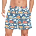 thumbnail image 1 of FORMRS Mens Swim Trunks Mesh Liner Quick Dry Casual Beach Board Shorts with Pockets, Sizes S-2XL, Blue Cute Train Pattern, 1 of 9