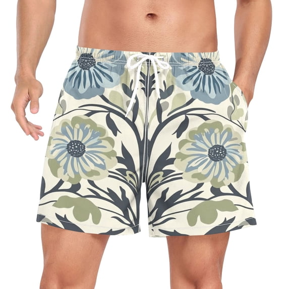 FORMRS Mens Swim Trunks Mesh Liner Quick Dry Casual Beach Board Shorts with Pockets, Sizes S-2XL, Blue Floral Pattern
