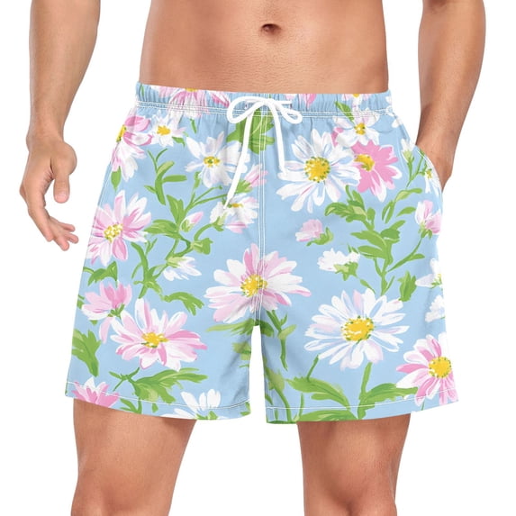 FORMRS Mens Swim Trunks Mesh Liner Quick Dry Casual Beach Board Shorts with Pockets, Sizes S-2XL, Blue Floral