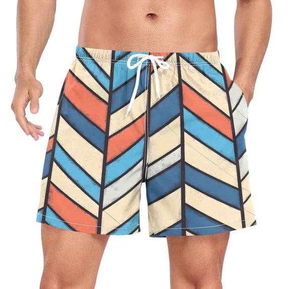 FORMRS Mens Swim Trunks Mesh Liner Quick Dry Casual Beach Board Shorts with Pockets, Sizes S-2XL, Blue Geometric