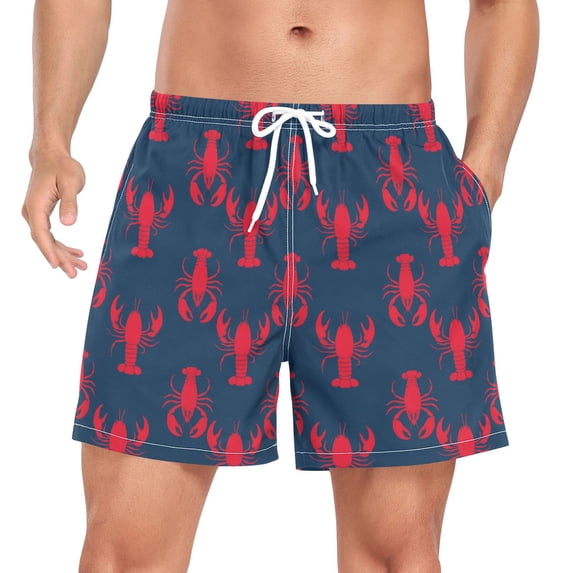 FORMRS Mens Swim Trunks Mesh Liner Quick Dry Casual Beach Board Shorts with Pockets, Sizes S-2XL, Blue Lobster Pattern