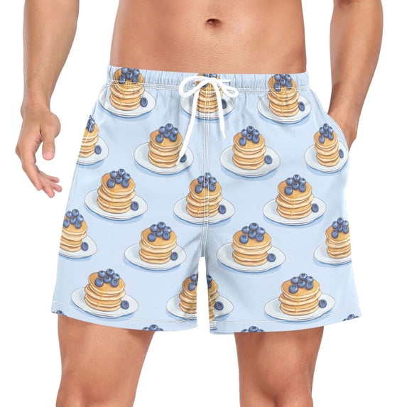 FORMRS Mens Swim Trunks Mesh Liner Quick Dry Casual Beach Board Shorts with Pockets, Sizes S-2XL, Blueberry Pancake Pattern