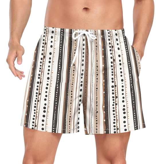 FORMRS Mens Swim Trunks Mesh Liner Quick Dry Casual Beach Board Shorts with Pockets, Sizes S-2XL, Brown Abstract Stripes