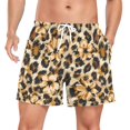 thumbnail image 1 of FORMRS Mens Swim Trunks Mesh Liner Quick Dry Casual Beach Board Shorts with Pockets, Sizes S-2XL, Brown Floral Leopard Pattern, 1 of 9