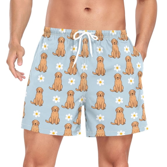 FORMRS Mens Swim Trunks Mesh Liner Quick Dry Casual Beach Board Shorts with Pockets, Sizes S-2XL, Cartoon Floral Dog Pattern