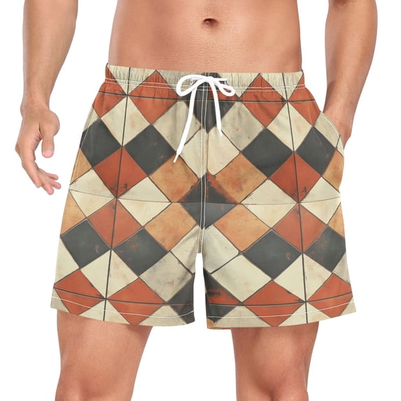 FORMRS Mens Swim Trunks Mesh Liner Quick Dry Casual Beach Board Shorts with Pockets, Sizes S-2XL, Checkered Pattern