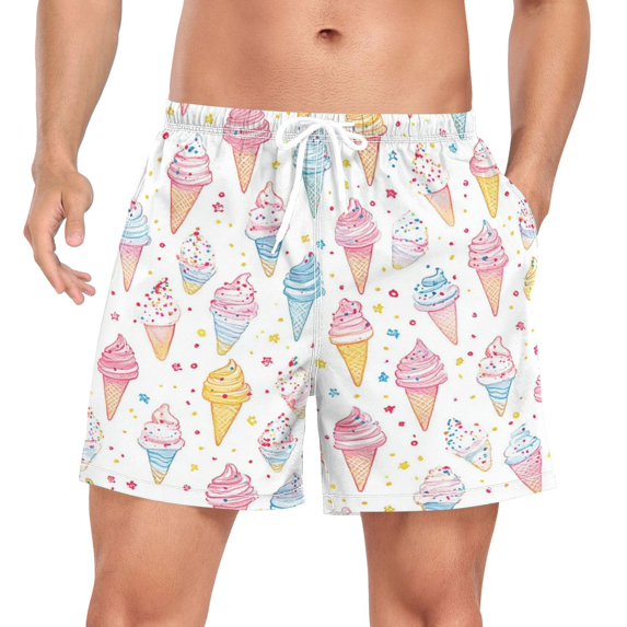 FORMRS Mens Swim Trunks Mesh Liner Quick Dry Casual Beach Board Shorts with Pockets, Sizes S-2XL, Colorful Ice Cream Pattern