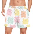 thumbnail image 1 of FORMRS Mens Swim Trunks Mesh Liner Quick Dry Casual Beach Board Shorts with Pockets, Sizes S-2XL, Cute Gummy Bears Pattern, 1 of 9