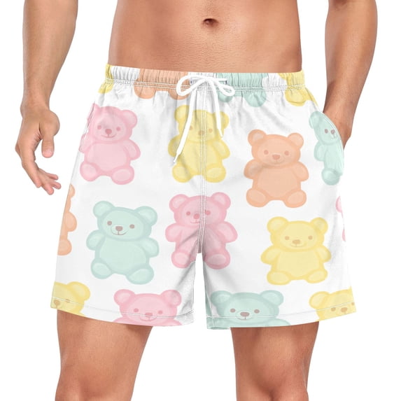 FORMRS Mens Swim Trunks Mesh Liner Quick Dry Casual Beach Board Shorts with Pockets, Sizes S-2XL, Cute Gummy Bears Pattern