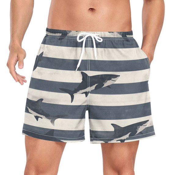 FORMRS Mens Swim Trunks Mesh Liner Quick Dry Casual Beach Board Shorts with Pockets, Sizes S-2XL, Dark Sharks