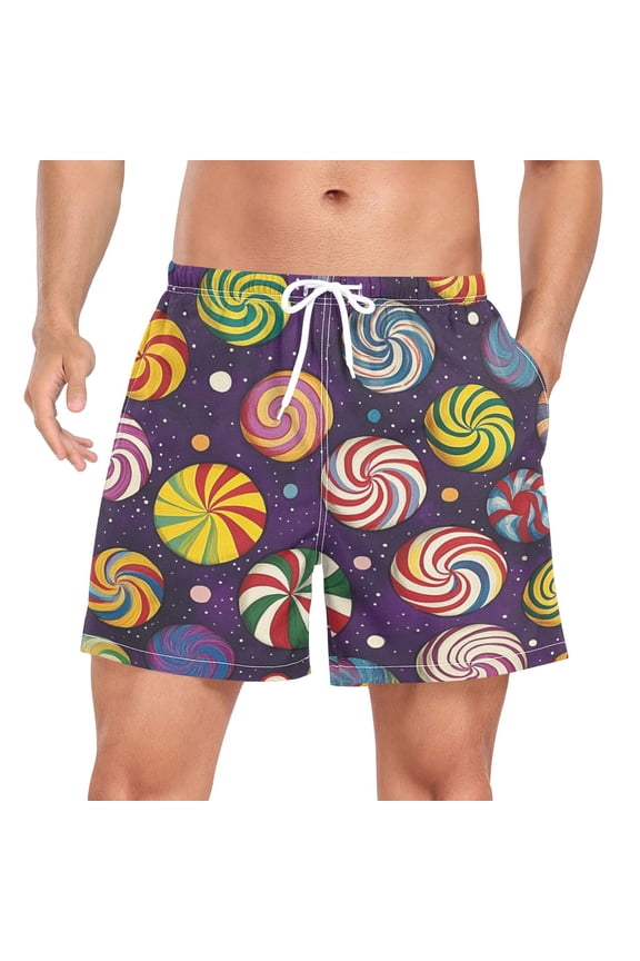 Mens Swim Trunks Mesh Liner Quick Dry Casual Beach Board Shorts with Pockets, Sizes S-2XL, Galactic Candy